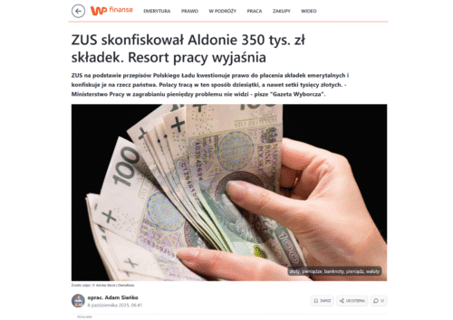 ZUS skonfiskował Aldonie 350 tys. zł składek. Resort pracy wyjaśnia