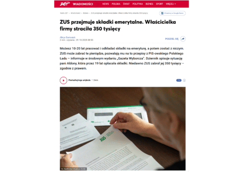 ZUS przejmuje składki emerytalne. Właścicielka firmy straciła 350 tysięcy
