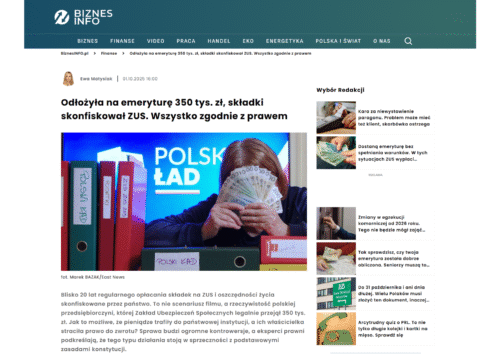 Odłożyła na emeryturę 350 tys. zł, składki skonfiskował ZUS. Wszystko zgodnie z prawem