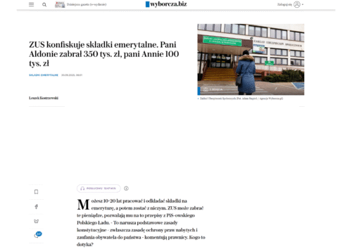 ZUS konfiskuje składki emerytalne. Pani Aldonie zabrał 350 tys. zł, pani Annie 100 tys. zł