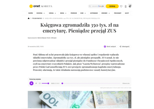 Księgowa zgromadziła 350 tys. zł na emeryturę. Pieniądze przejął ZUS